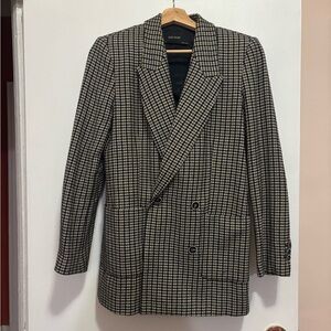 Zara Black, Navy, White and Tan Checkered Blazer